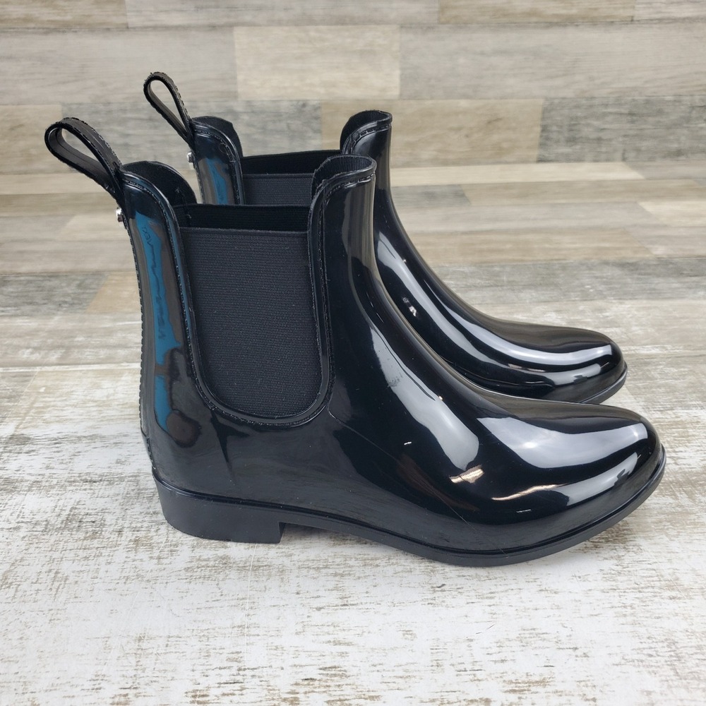 Marc Fisher Rainy Womens Chelsea Rain Boots Sz 7 M Black Stretch Side Panels